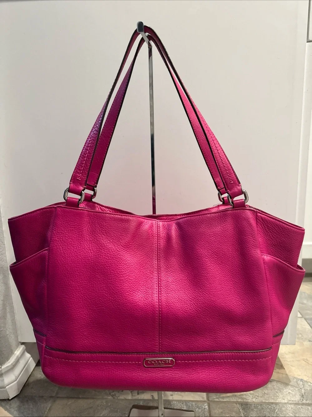 Coach Park Leather Carrie Tote Dark Pink Purse Shoulder Bag F23284